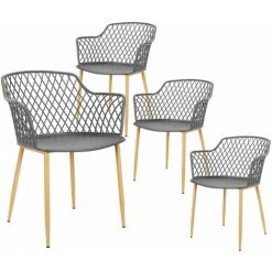 ALTOBUY TRESSIE - Lot De 4 Fauteuils Gris Pieds Effet Bois Verni - Gris
