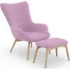 PRIVATEFLOOR Fauteuil Rembourré En Lin Avec Repose-pieds - Huda Rose - Bois, Bois, Velours, Polyester - Rose