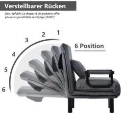 MERAX Fauteuil Chauffeuse Canapé-lit Convertible 1 Place Déhoussable Avec Confort Coussin Pieds Accoudoirs Métal 6 Positions 150kg Gris 10 MERAX Fauteuil Chauffeuse Canapé-lit Convertible 1 Place Déhoussable Avec Confort Coussin Pieds Accoudoirs Métal 6 Positions 150kg Gris -Pas Cher Fauteuil Magasin 52968159 4