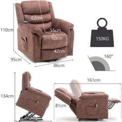 MERAX Fauteuil De Relaxation électrique Fauteuil Releveur Inclinable 160o Avec Repose-pied Ajustable, Fonction De Chauffage,Massage,Orange -Pas Cher Fauteuil Magasin 52968160 5