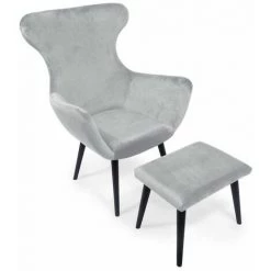 Paris Prix - Fauteuil & Pouf En Velours "metry" 99cm Argent