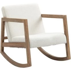 HOMCOM Fauteuil Lounge à Bascule - Assise Profonde, Dossier Incliné - Revêtement Effet Peau De Mouton Polyester Crème - Accoudoirs, Structure Bois Hévéa - Crème