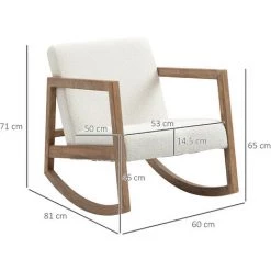 HOMCOM Fauteuil Lounge à Bascule - Assise Profonde, Dossier Incliné - Revêtement Effet Peau De Mouton Polyester Crème - Accoudoirs, Structure Bois Hévéa - Crème -Pas Cher Fauteuil Magasin 53451072 3