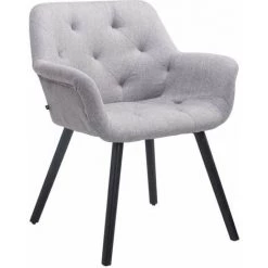 DéCOSHOP26 Chaise Fauteuil De Salon Salle à Manger Ou Bureau Chaise Visiteur Capitonné Style Scandinave En Tissu Gris Et Pieds En Bois Noir - Noir