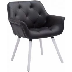 DéCOSHOP26 Chaise Fauteuil De Salon Salle à Manger Ou Bureau Chaise Visiteur Capitonné Style Scandinave En Similicuir Noir Et Pieds En Bois Blanc - Noir