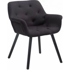 DéCOSHOP26 Chaise Fauteuil De Salon Salle à Manger Ou Bureau Chaise Visiteur Capitonné Style Scandinave En Tissu Noir Et Pieds En Bois Noir - Noir