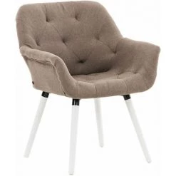 DéCOSHOP26 Chaise Fauteuil De Salon Salle à Manger Ou Bureau Chaise Visiteur Capitonné Style Scandinave En Tissu Taupe Et Pieds En Bois Blanc - Taupe