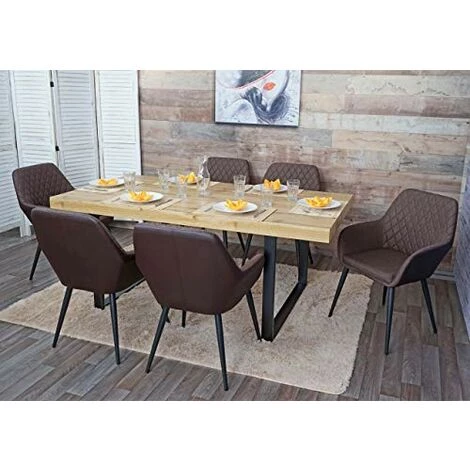 NOVA Ensemble 6 Chaises Fauteuils Pour La Salle à Manger En Tissu Est En Cuir épo-cuir Marron 4 NOVA Ensemble 6 Chaises Fauteuils Pour La Salle à Manger En Tissu Est En Cuir épo-cuir Marron – Image 2