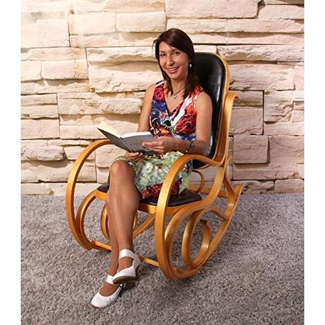 NOVA Structure De Chaise à Bascule En Bois Clair Assis Dans La Conception Classique De L'éco-cuir Couleur : MARRON 4 NOVA Structure De Chaise à Bascule En Bois Clair Assis Dans La Conception Classique De L'éco-cuir Couleur : MARRON – Image 2