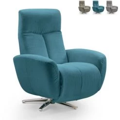 LE ROI DU RELAX Fauteuil Relax Au Design Moderne Inclinable Avec Repose-pieds Pivotant Marianna | Couleur: Bleu