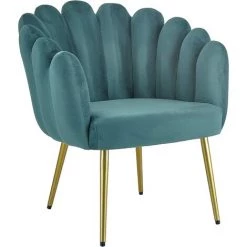Baroni Home Fauteuil Rembourré Avec Dossier Coquillage En Velours Avec Pieds Or En Fer, Fauteuil Pour Séjour Ou Chambre Super Confortable, 67X64X77cm, Pétrole Jambes Or