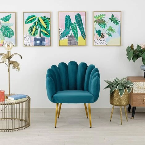 Baroni Home Fauteuil Rembourré Avec Dossier Coquillage En Velours Avec Pieds Or En Fer, Fauteuil Pour Séjour Ou Chambre Super Confortable, 67X64X77cm, Pétrole Jambes Or 4 Baroni Home Fauteuil Rembourré Avec Dossier Coquillage En Velours Avec Pieds Or En Fer, Fauteuil Pour Séjour Ou Chambre Super Confortable, 67X64X77cm, Pétrole Jambes Or – Image 2