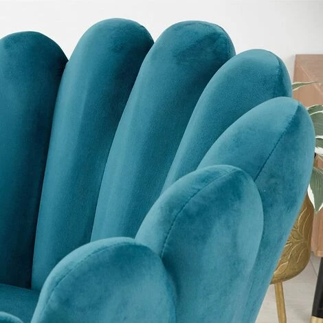 Baroni Home Fauteuil Rembourré Avec Dossier Coquillage En Velours Avec Pieds Or En Fer, Fauteuil Pour Séjour Ou Chambre Super Confortable, 67X64X77cm, Pétrole Jambes Or 6 Baroni Home Fauteuil Rembourré Avec Dossier Coquillage En Velours Avec Pieds Or En Fer, Fauteuil Pour Séjour Ou Chambre Super Confortable, 67X64X77cm, Pétrole Jambes Or – Image 4