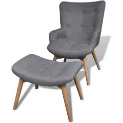 LITZEE Fauteuil Avec Repose-pied Gris Tissu #