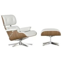 FURNMOD DESIGN YOUR SPACE Fauteuil James Lounge Chair Special Edition En Cuir Pleine Fleur Et Bois De Noyer | Blanc - Blanc