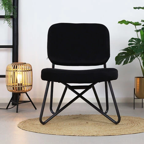 DIMEHOUSE Julia Fauteuil Industriel Noir Velours - Noir 4 DIMEHOUSE Julia Fauteuil Industriel Noir Velours - Noir – Image 2