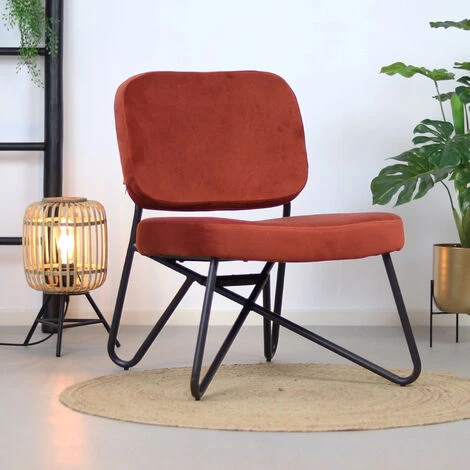 DIMEHOUSE Julia Fauteuil Industriel Cuivre Velours - Marron, Orange 3 DIMEHOUSE Julia Fauteuil Industriel Cuivre Velours - Marron, Orange