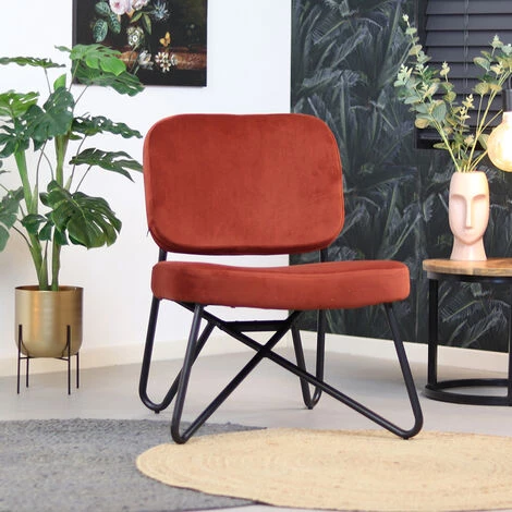 DIMEHOUSE Julia Fauteuil Industriel Cuivre Velours - Marron, Orange 6 DIMEHOUSE Julia Fauteuil Industriel Cuivre Velours - Marron, Orange – Image 4