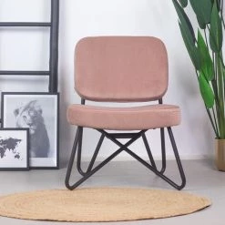 DIMEHOUSE Julia Fauteuil Industriel Rose Velours - Rose -Pas Cher Fauteuil Magasin 53989718 2