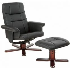 HELLOSHOP26 Fauteuil De Relaxation Lounge Détente Tv Avec Tabouret Noir Pied Marron - Marron