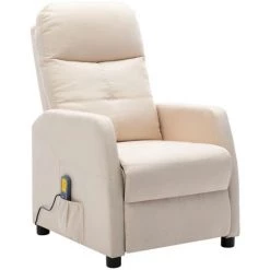 Hommoo Fauteuil Inclinable De Massage Creme Tissu -Pas Cher Fauteuil Magasin 54056889 2