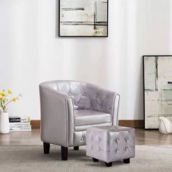 Hommoo Fauteuil Avec Repose-pied Argente Similicuir