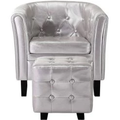Hommoo Fauteuil Avec Repose-pied Argente Similicuir -Pas Cher Fauteuil Magasin 54058974 4