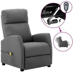 Hommoo Fauteuil De Massage Inclinable Electrique Gris Clair Tissu