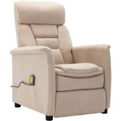 Hommoo Fauteuil Inclinable De Massage Creme Similicuir Daim -Pas Cher Fauteuil Magasin 54061385 2