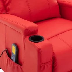 Hommoo Fauteuil De Massage Inclinable Electrique Rouge Similicuir -Pas Cher Fauteuil Magasin 54062358 5
