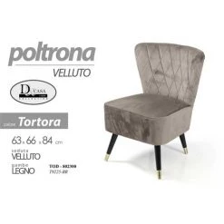 ARGONAUTA Fauteuil De Chambre Taupe En Velours Cm 63 X 66 X 84 H