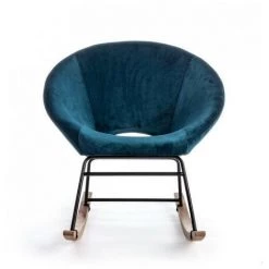 WEBMARKETPOINT Fauteuil à Bascule Annika Effet Velours Bleu Canard -Pas Cher Fauteuil Magasin 54074438 3