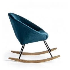 WEBMARKETPOINT Fauteuil à Bascule Annika Effet Velours Bleu Canard -Pas Cher Fauteuil Magasin 54074438 4