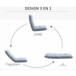 HOMCOM Fauteuil Convertible Fauteuil Paresseux Grand Confort Inclinaison Dossier Multipositions 90°-180° Métal Lin Gris Clair - Gris -Pas Cher Fauteuil Magasin 54127802 4