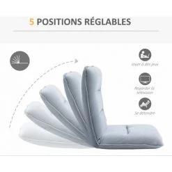 HOMCOM Fauteuil Convertible Fauteuil Paresseux Grand Confort Inclinaison Dossier Multipositions 90°-180° Métal Lin Gris Clair - Gris -Pas Cher Fauteuil Magasin 54127802 5