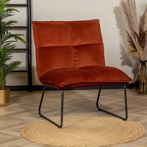 DIMEHOUSE Malaga Fauteuil Industriel Cuivre Velours - Orange 3 DIMEHOUSE Malaga Fauteuil Industriel Cuivre Velours - Orange