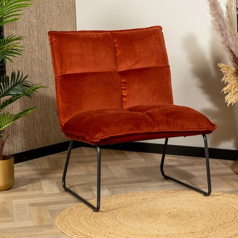 DIMEHOUSE Malaga Fauteuil Industriel Cuivre Velours - Orange 6 DIMEHOUSE Malaga Fauteuil Industriel Cuivre Velours - Orange – Image 4