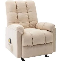 Hommoo Fauteuil De Massage Inclinable Creme Tissu