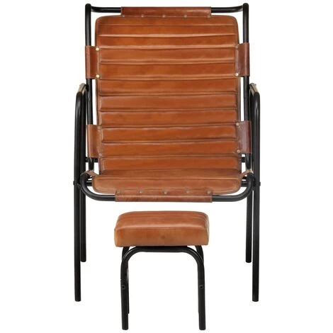 Hommoo Fauteuil De Relaxation Avec Repose-pied Marron Cuir Veritable 4 Hommoo Fauteuil De Relaxation Avec Repose-pied Marron Cuir Veritable – Image 2