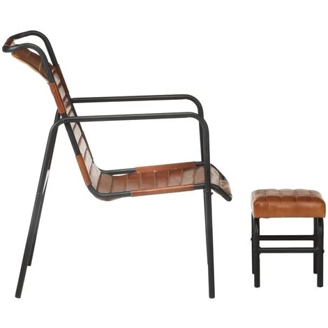 Hommoo Fauteuil De Relaxation Avec Repose-pied Marron Cuir Veritable 5 Hommoo Fauteuil De Relaxation Avec Repose-pied Marron Cuir Veritable – Image 3