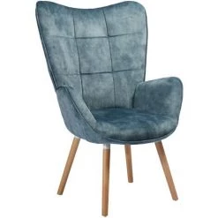 MEUBLES COSY Fauteuil-chaise Rembourr¨¦- En Tissu Bleu Avec Accoudoirs, Pieds En Bois De H¨ºtre Fonc¨¦