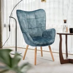 MEUBLES COSY Fauteuil-chaise Rembourr¨¦- En Tissu Bleu Avec Accoudoirs, Pieds En Bois De H¨ºtre Fonc¨¦ -Pas Cher Fauteuil Magasin 54191742 4