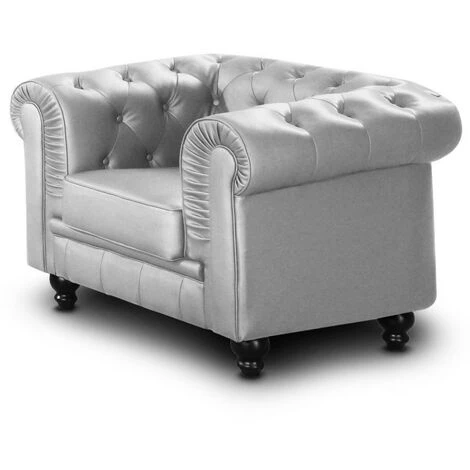 Paris Prix - Fauteuil Design "chesterfield" 110cm Argent 4 Paris Prix - Fauteuil Design "chesterfield" 110cm Argent – Image 2