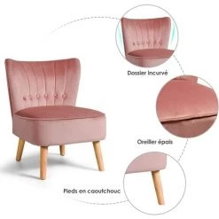 GOPLUS Fauteuil Moderne En Velours, Chaise De Salle à Manger Avec Pieds En Caoutchouc Confort, Chaise De Loisirs Rembourrée Scandinavie Avec Protection Antidérapante, Pour Salon Chambre (Rose) -Pas Cher Fauteuil Magasin 54451323 2