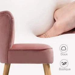 GOPLUS Fauteuil Moderne En Velours, Chaise De Salle à Manger Avec Pieds En Caoutchouc Confort, Chaise De Loisirs Rembourrée Scandinavie Avec Protection Antidérapante, Pour Salon Chambre (Rose) -Pas Cher Fauteuil Magasin 54451323 3
