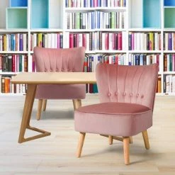 GOPLUS Fauteuil Moderne En Velours, Chaise De Salle à Manger Avec Pieds En Caoutchouc Confort, Chaise De Loisirs Rembourrée Scandinavie Avec Protection Antidérapante, Pour Salon Chambre (Rose) -Pas Cher Fauteuil Magasin 54451323 5