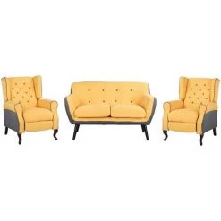 COMPRALO Kit Canapé Avec 2 Fauteuils Inclinables Rela Tessuto | Ocra - Ocra