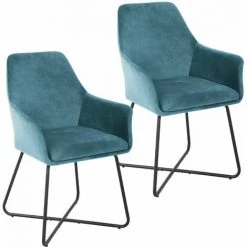 SVITA JOSIE Dining Set De 2 Chaises De Salle à Manger Fauteuil Chaise Rembourrée Velours Pétrole