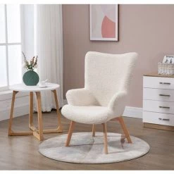 NORDLYS Fauteuil De Salon Scandinave Pieds Bois Laine - Blanc -Pas Cher Fauteuil Magasin 54718509 2