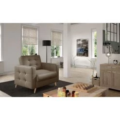 LES TENDANCES Fauteuil Matelassé Velours Marron Et Bois Clair Anska -Pas Cher Fauteuil Magasin 54719071 3